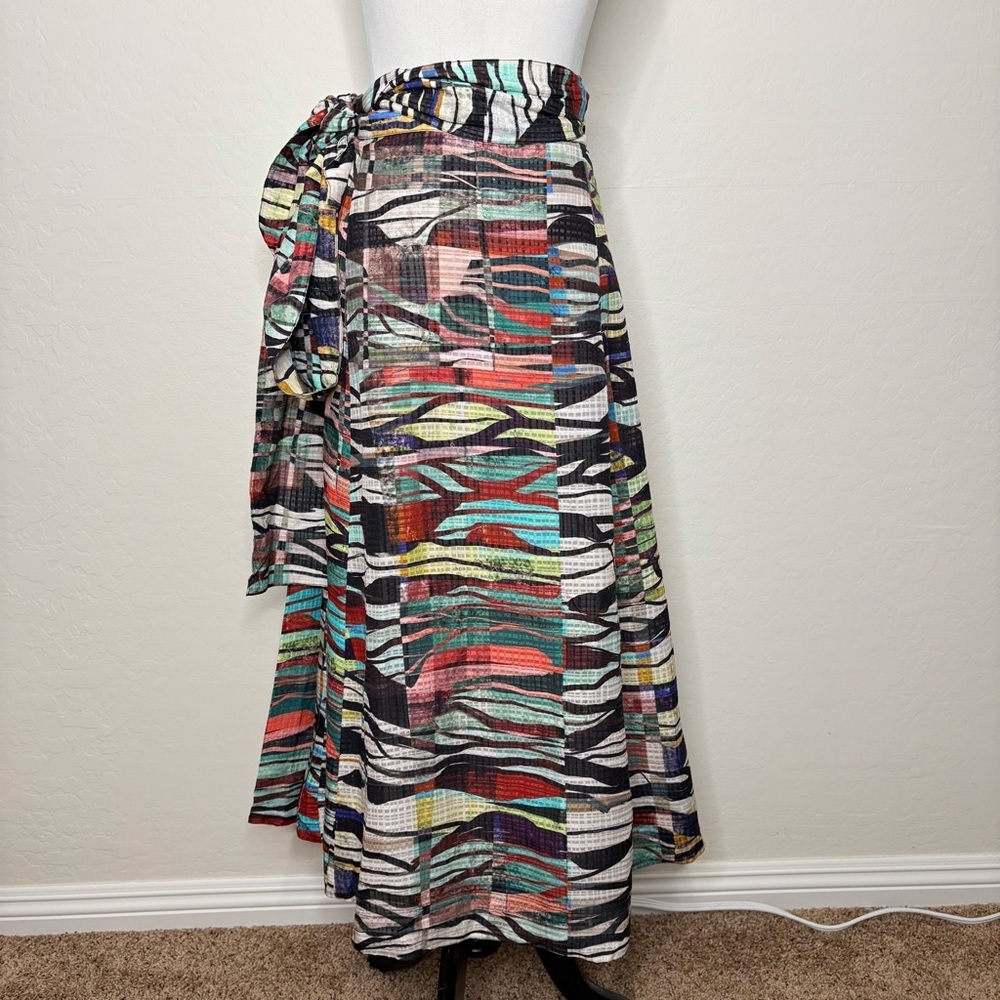 Marie Oliver Estine Wrap Skirt Prism Print Size Medium Colorful Statement Linen - Picture 9 of 11